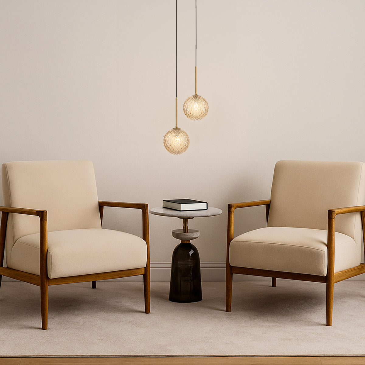 GASTON 2 LIGHT PENDANT ANTIQUE GOLD