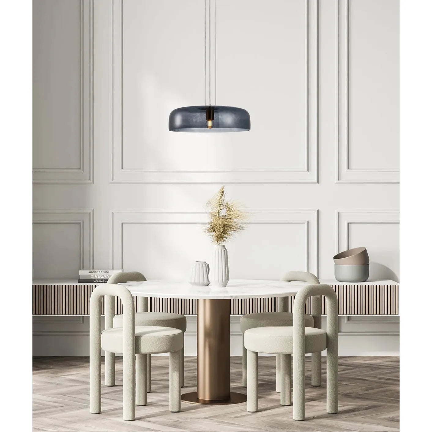 Gelatina1 Dome Glass With Brass Highlight Pendant Smokey Black