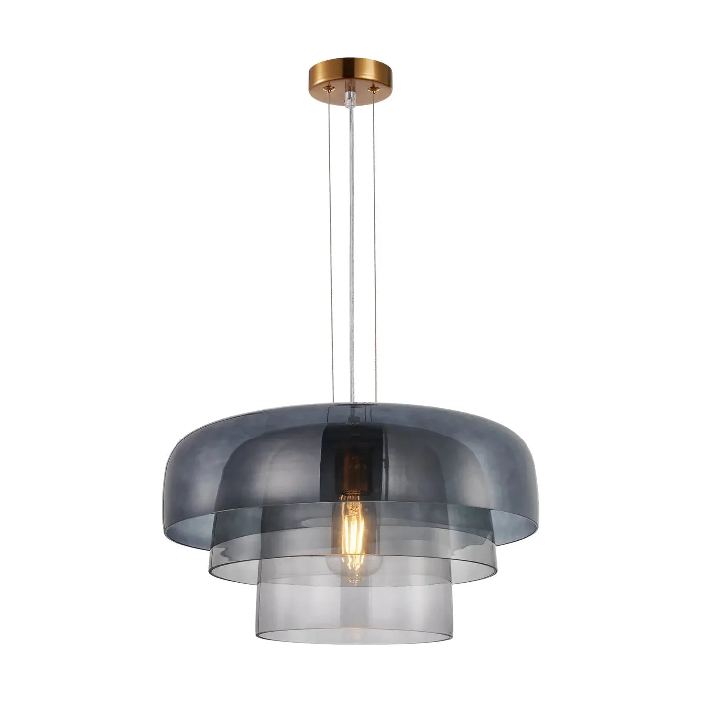 Gelatina 4 Dome Glass With Brass Highlight Pendant Smokey Black