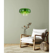 Gelatina 6 Dome Glass With Brass Highlight Pendant Green