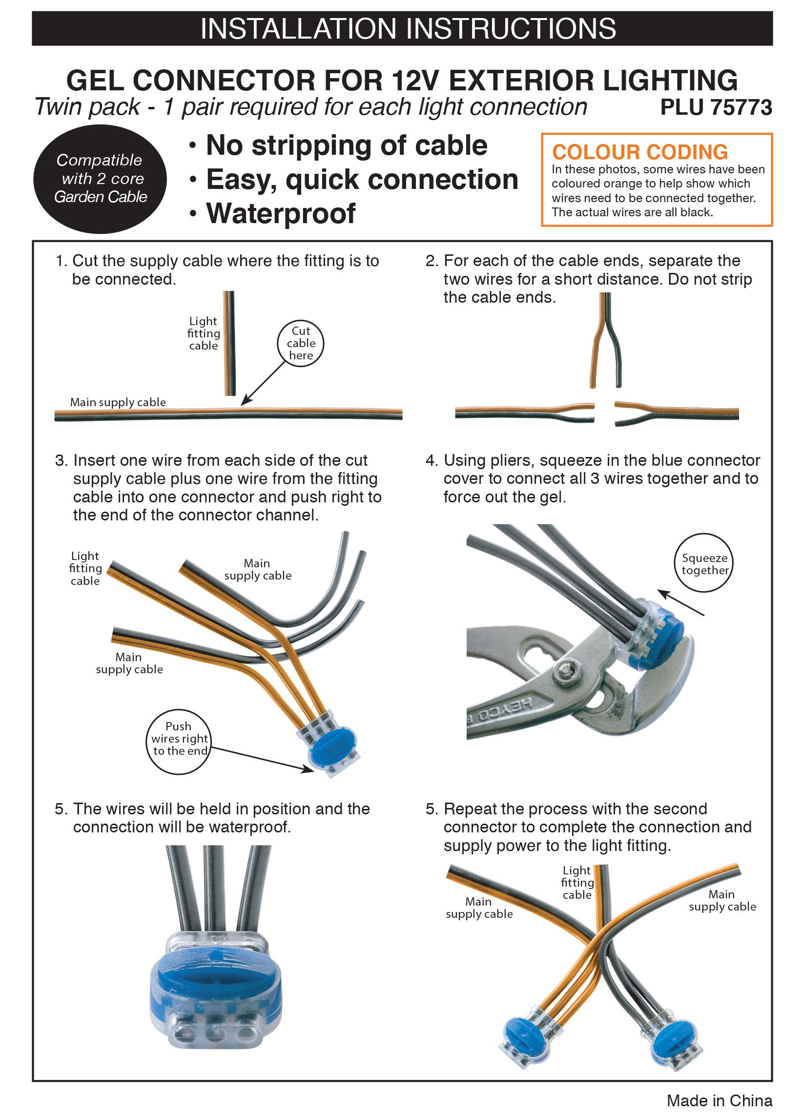 GEL CONNECTOR - Twin pack 12V GEL Connectors for garden lights