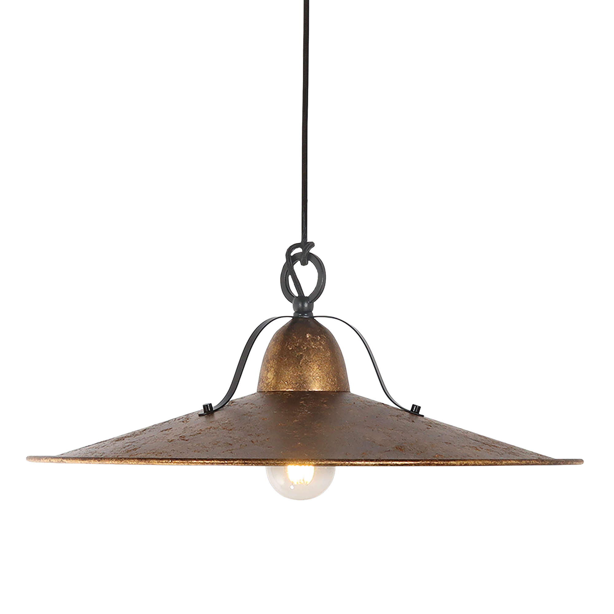 Benson Pendant Light Small, Large in Copper Wash, Gold Leaf, Charred or Weathered Iron