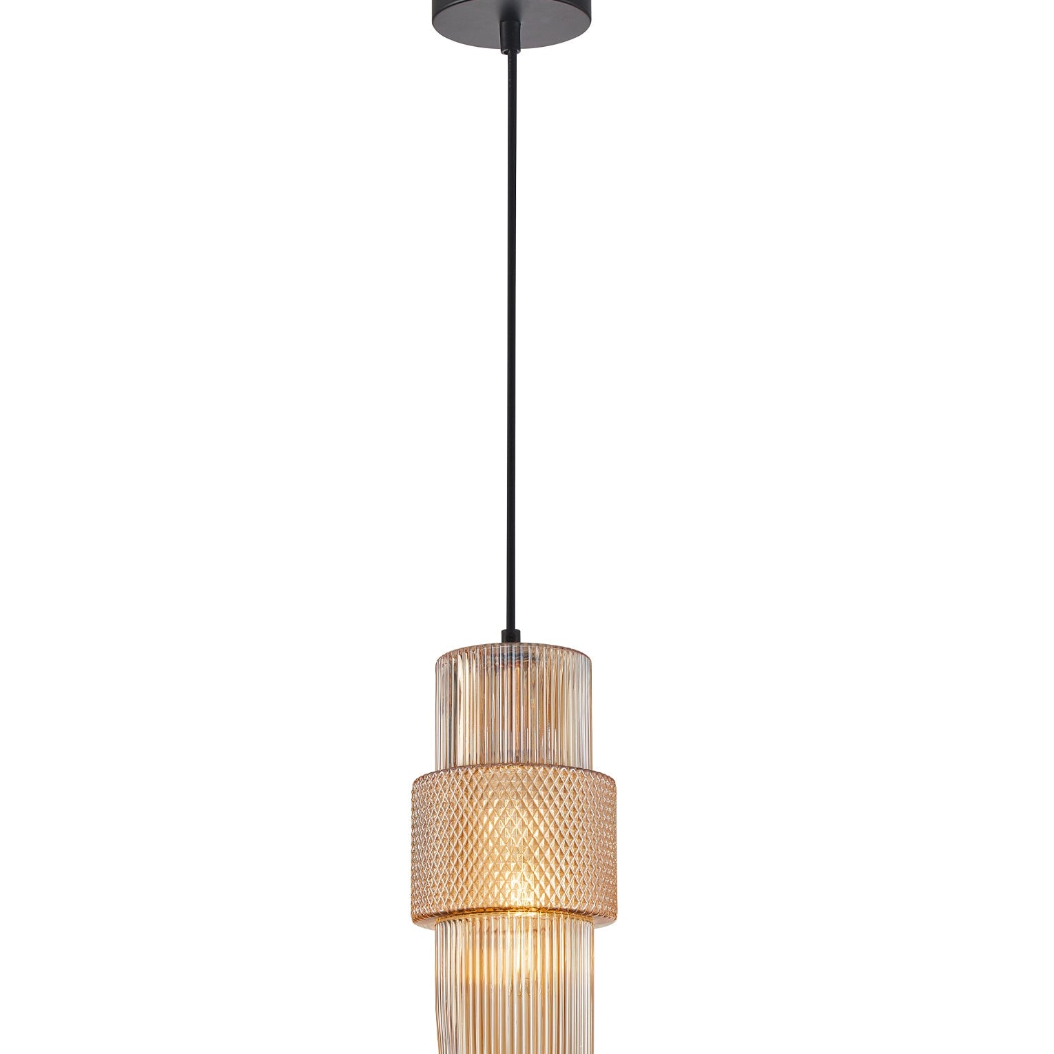 HUECA: Interior Double Cylinder Ribbed with Segment Pendant Lights