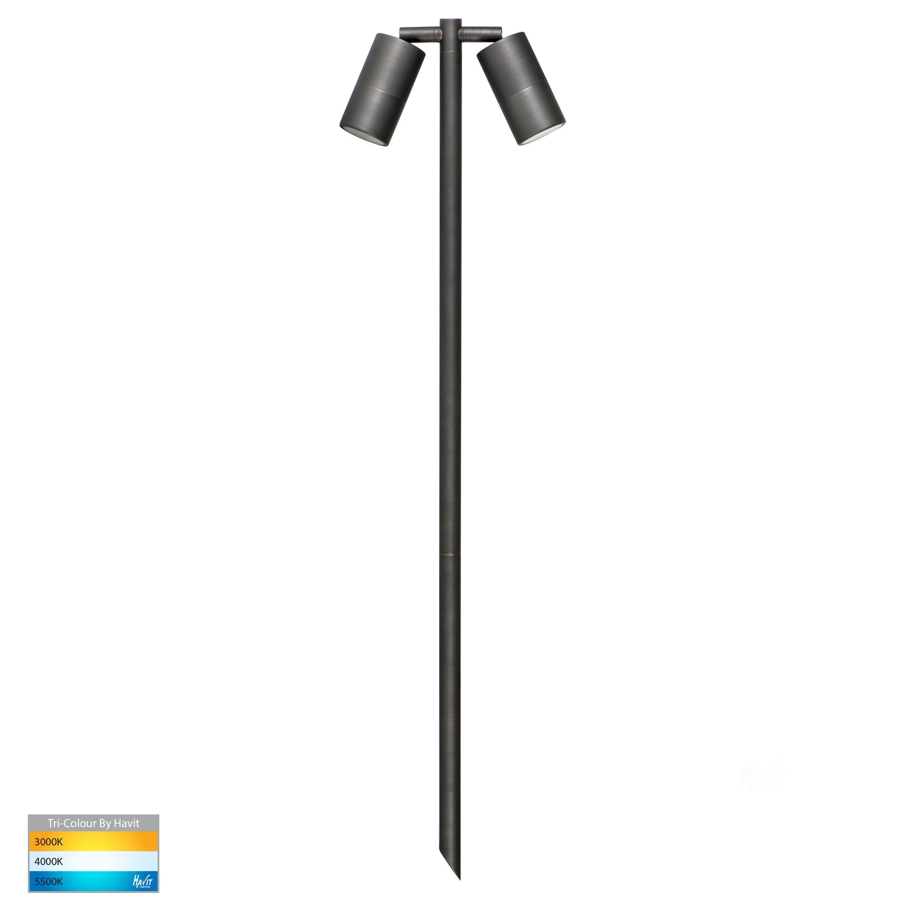 Havit Lighting Tivah Antique Brass TRI Colour Double Adjustable LED Bollard Spike Light