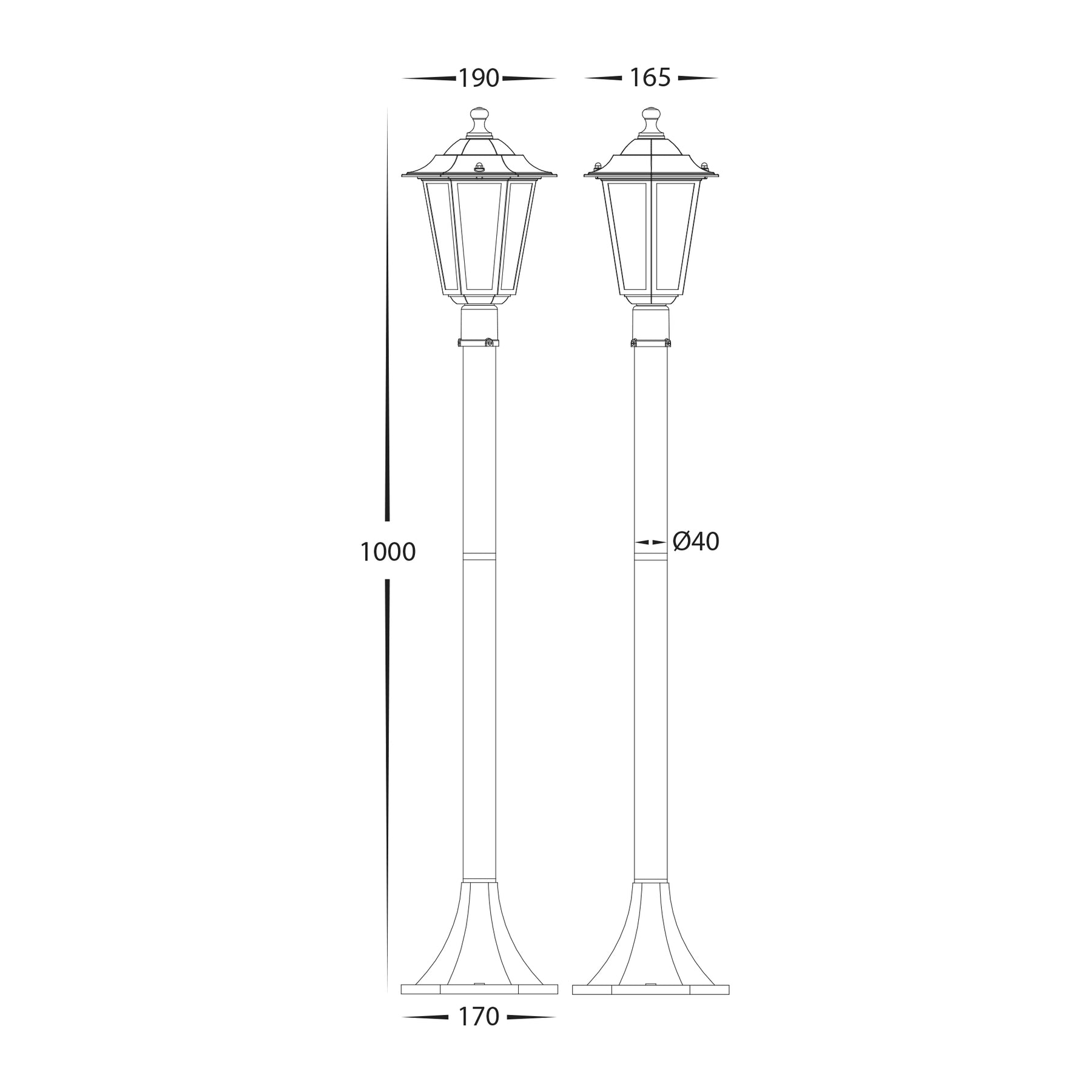 Havit Lighting Fibra Aluminium Black 6 Panel Post Light