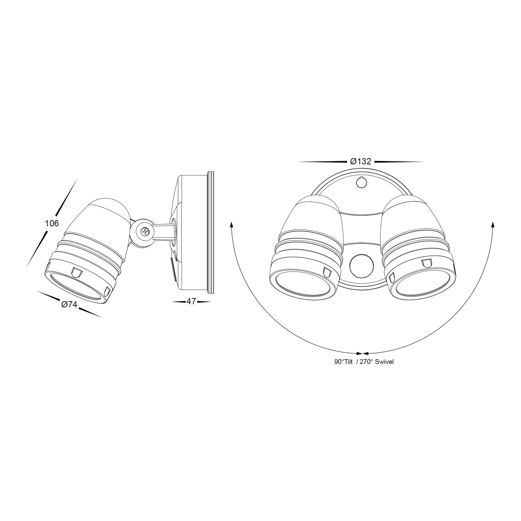 Havit Lighting Focus Polycarbonate Black Double Adjustable Spot Light With Sensor