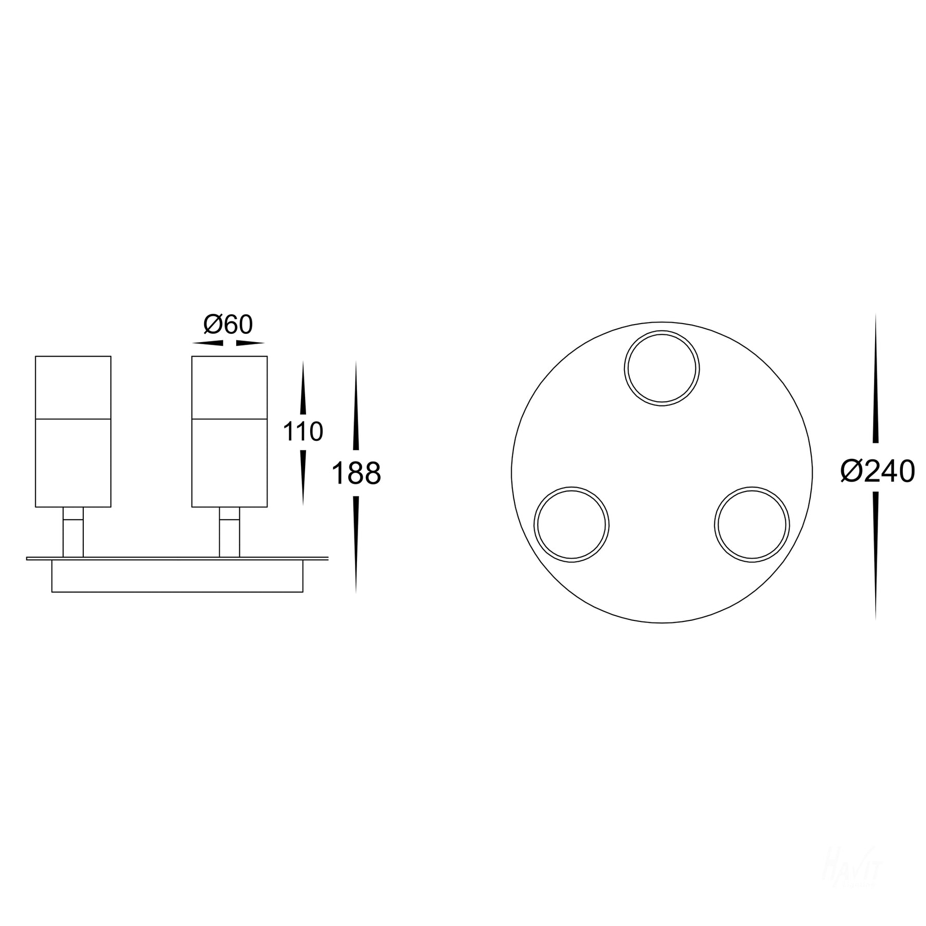 Havit Lighting Tivah Titanium Aluminium 3 Light Round Plate