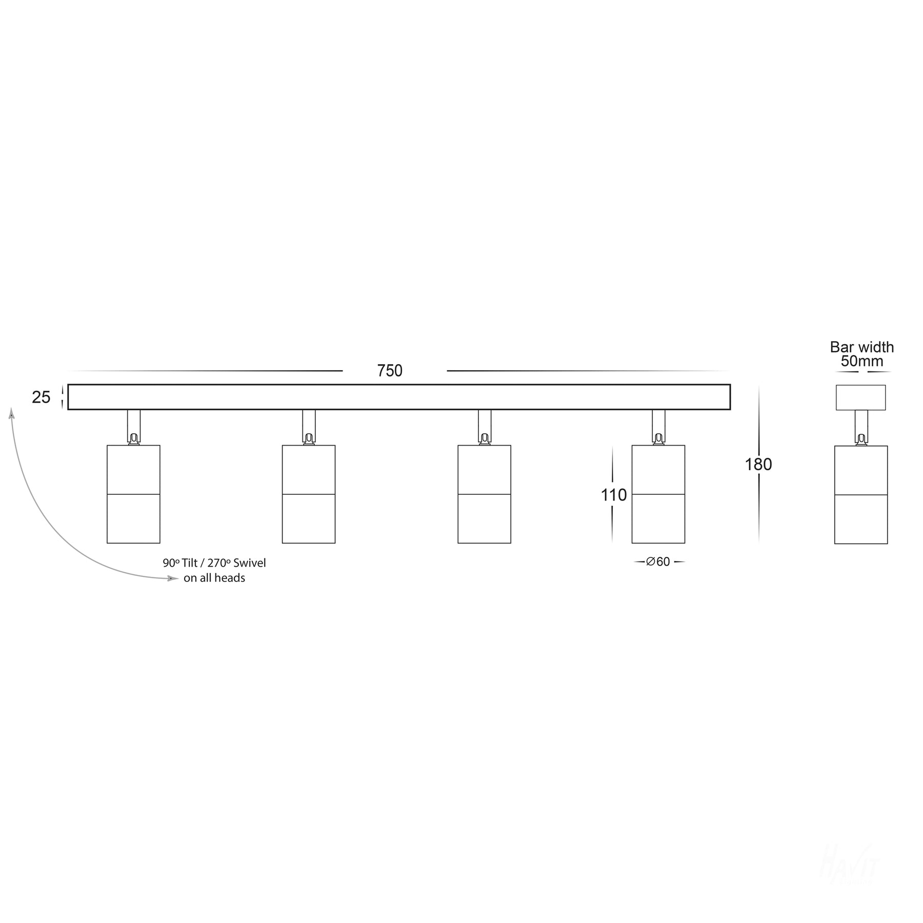 Havit Lighting Tivah Titanium 4 Light TRI Colour LED Bar Lights