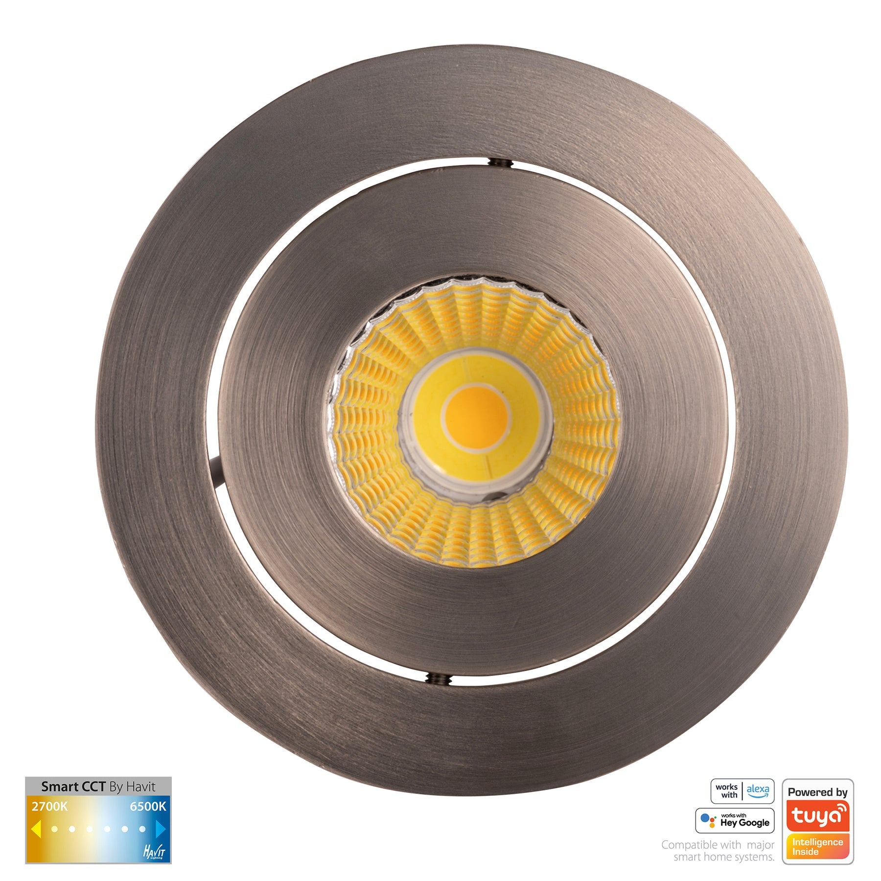 Havit Lighting Prime Nickel Coloured Tilt CCT WIFI LED Downlight