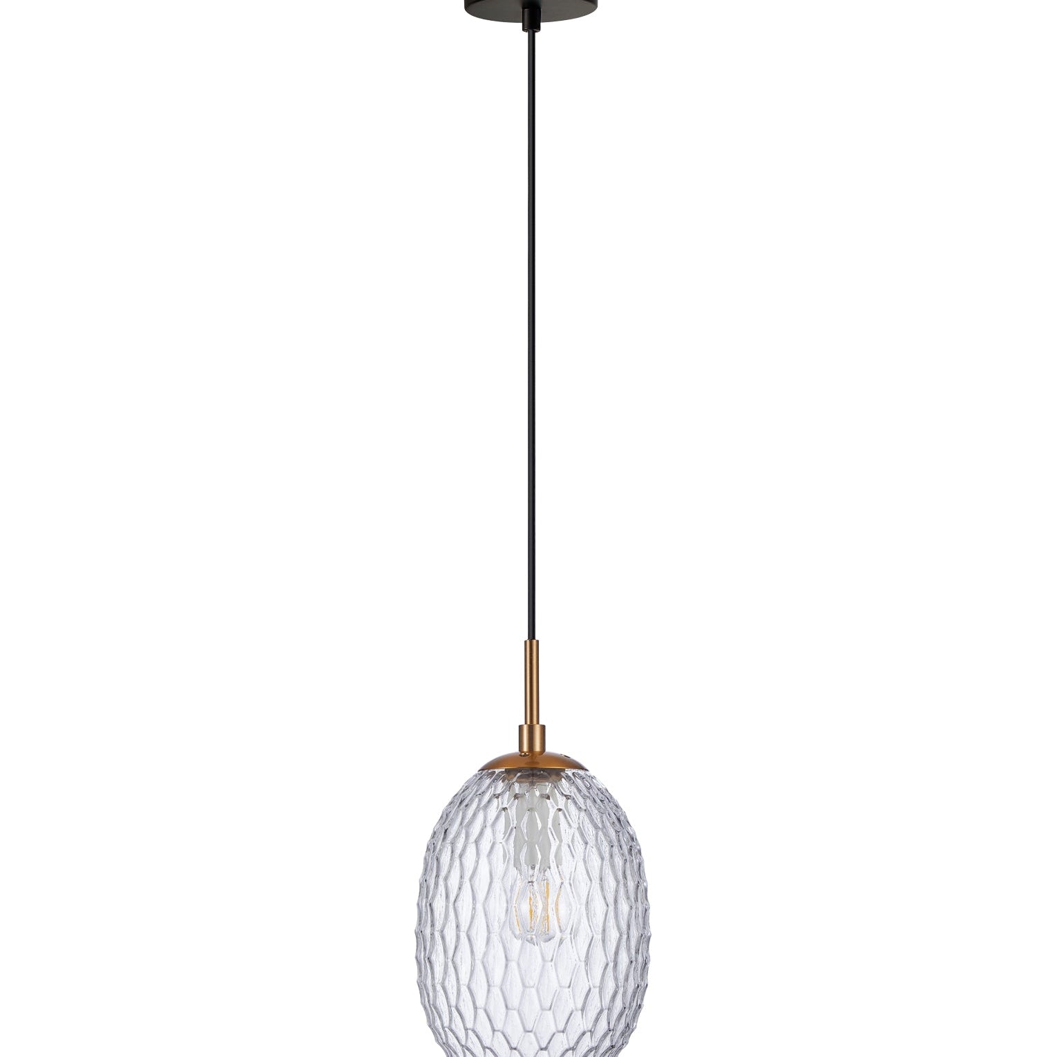 KATHAL: Interior Ellipse Glass Segmented with Brass Highlight Enclosed Pendant Lights