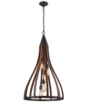 KHALEESI: Medieval Style Rustic Oak Dark Red Wood Large Bell Pendants Light