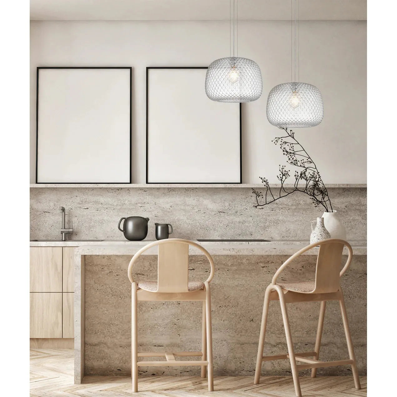 Labu Dome Glass with Segments Pendant Light Amber & Clear
