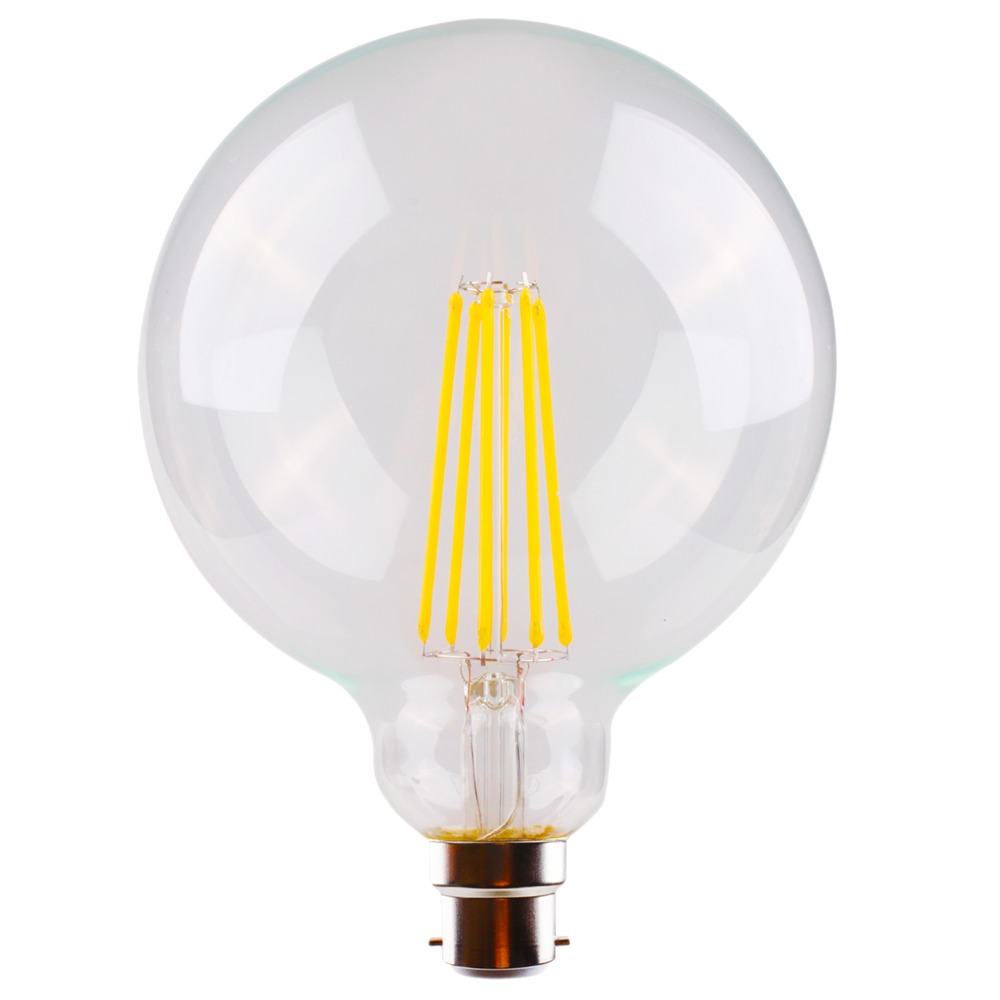 LG125 LED Filament Globe 240V 8W BC Clear Glass 2700K