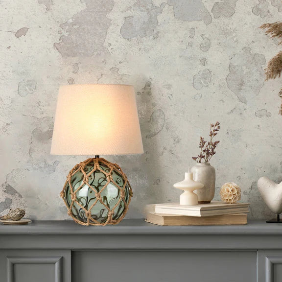Jessamy Table Lamp Green Glass & Natural