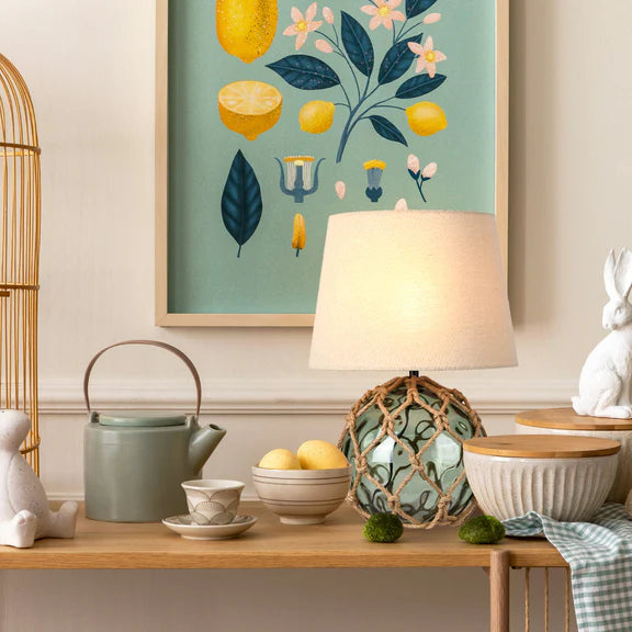 Jessamy Table Lamp Green Glass & Natural