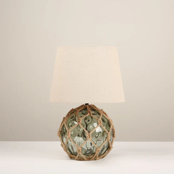 Jessamy Table Lamp Green Glass & Natural