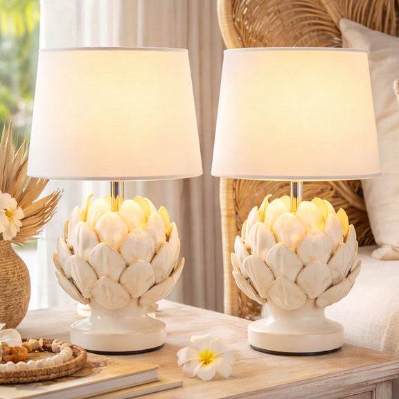 Tasha Artichoke Set of 2 Table Lamp White & Natural