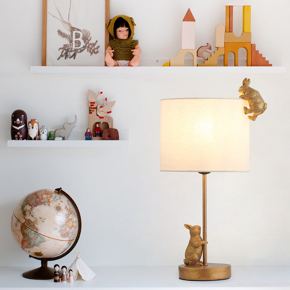 Two Rabbits Table Lamp Gold Iron / White Fabric