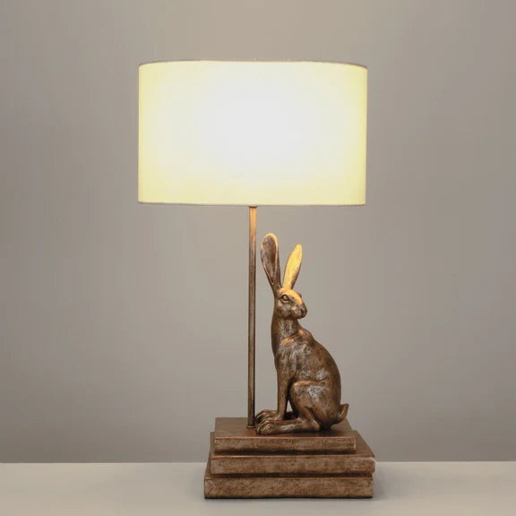 Rabbit Regal Table Lamp Antique Copper & Ivory