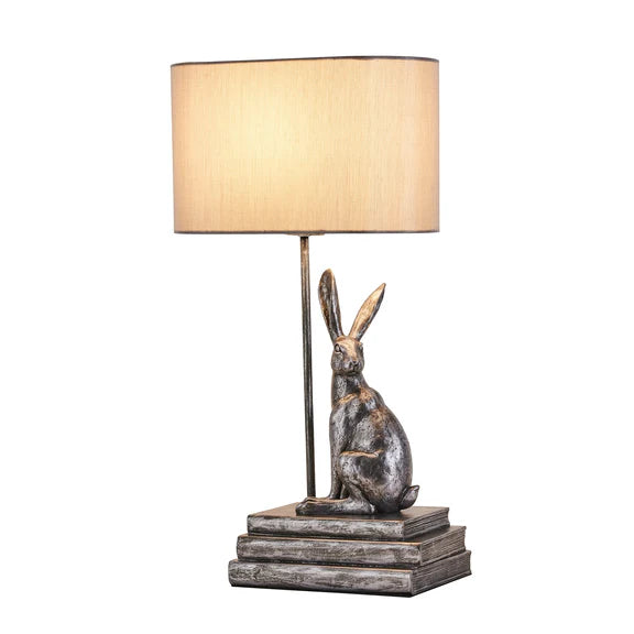 Rabbit Regal Table Lamp Antique Pewter & Ivory