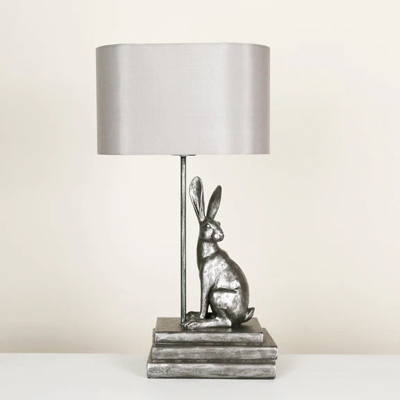 Rabbit Regal Table Lamp Antique Pewter & Ivory