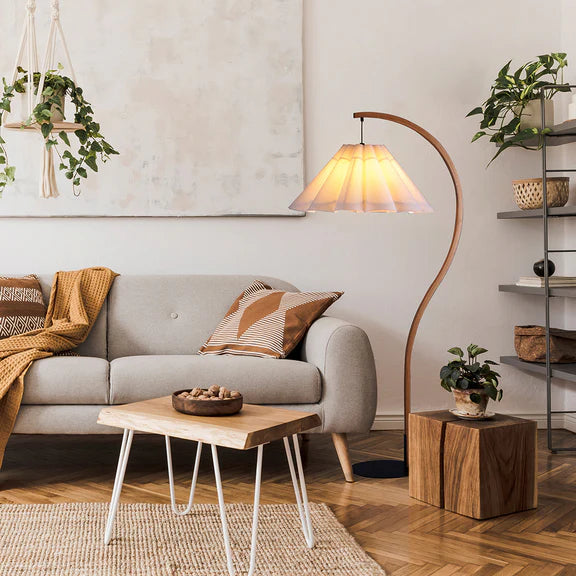 Esther Floor Lamp Matt Black & Wood