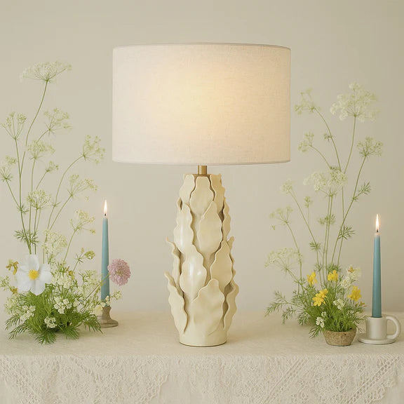 Layered Leaf Table Lamp Ivory & Linen
