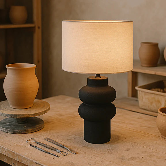 Isadora Table Lamp Matte Black & Linen