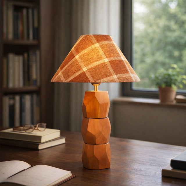Helena Hand Faceted Plaid Shade Table Lamp  Brown
