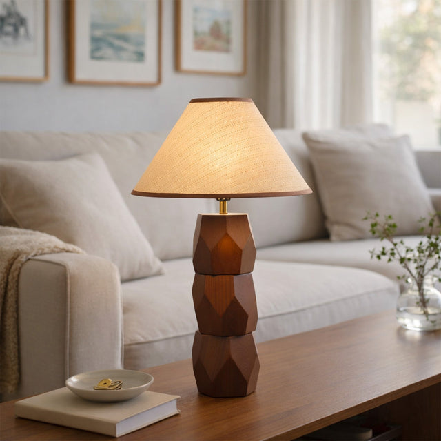 Helena Hand Faceted Woven Shade Table Lamp  Brown