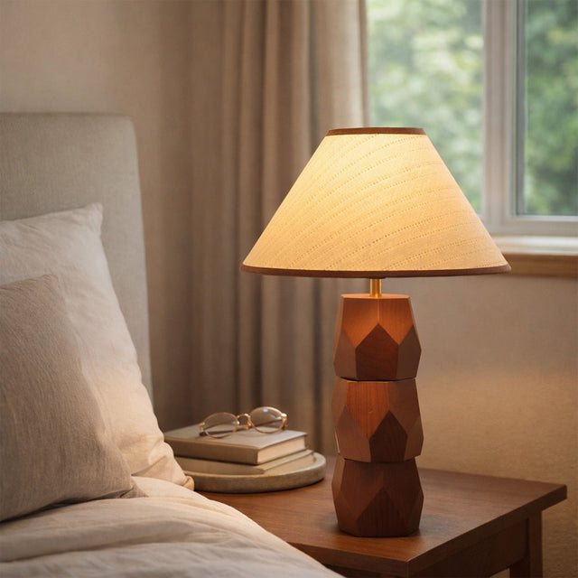 Helena Hand Faceted Woven Shade Table Lamp  Brown