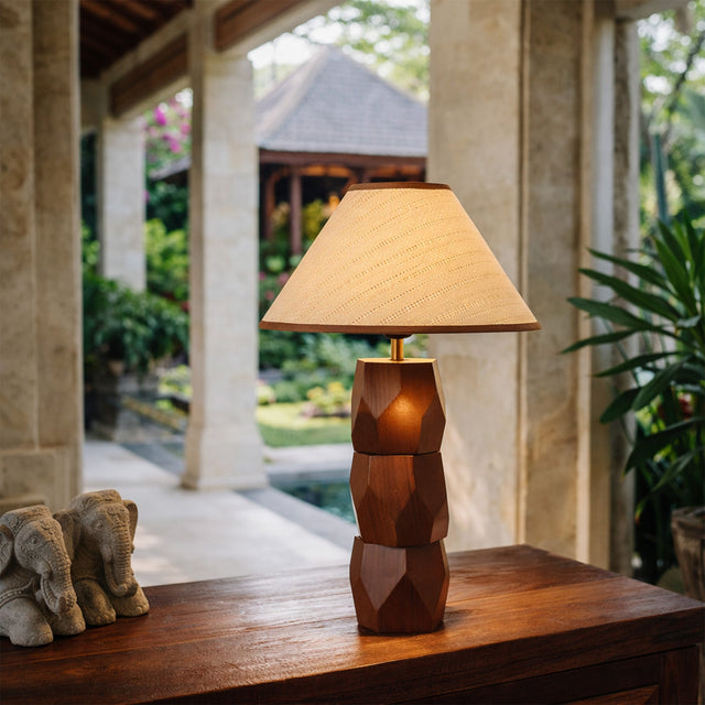 Helena Hand Faceted Woven Shade Table Lamp  Brown
