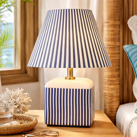 Amaris Table Lamp Cream & Blue Strip