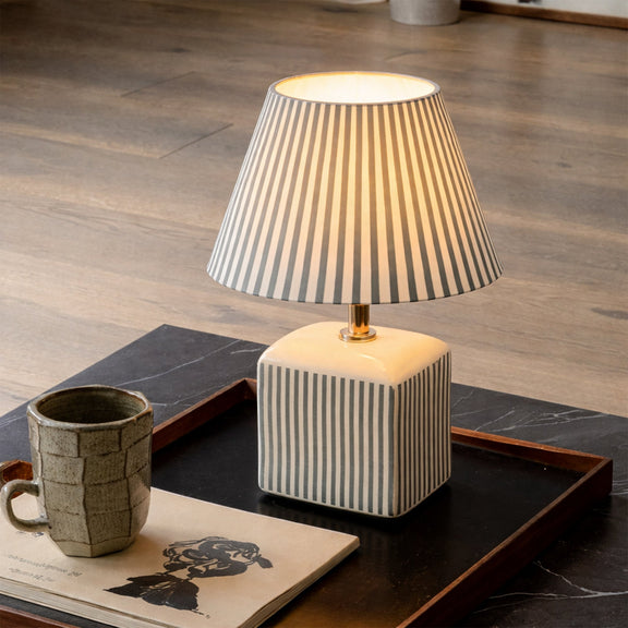 Amaris Table Lamp Cream & Green Strip