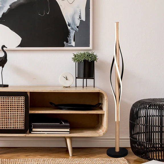 Bonnie LED Floor Lamp 30W 3000K Matt Black & Wood