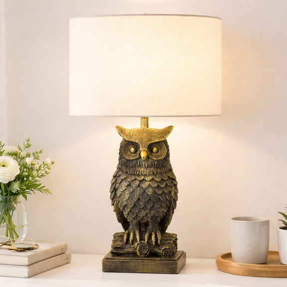 Owl Sculpture LED Table Lamp 2.5W 3000K Natural & Brushed Antique Brass