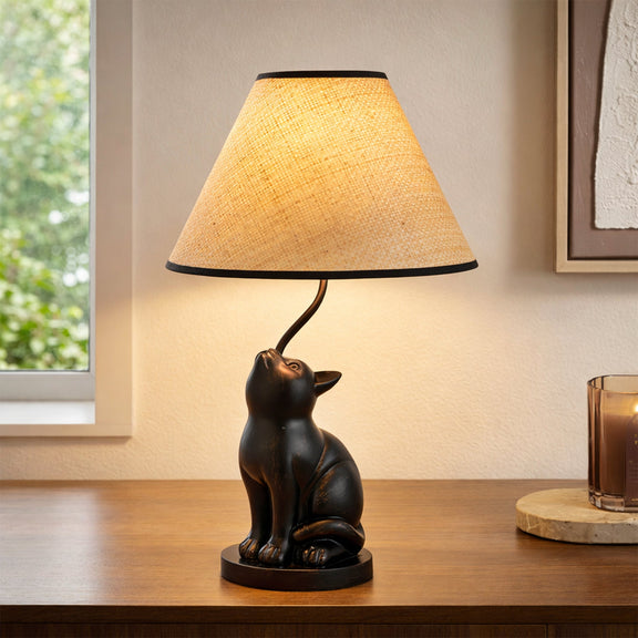 Upward Looking Cat LED Table Lamp 2.5W 3000K Natural & Brushed Black Copper