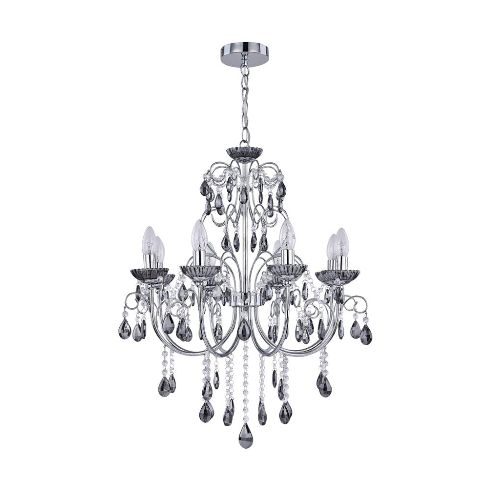 Rovert 8 Light Large Chandelier Chrome & Smoke