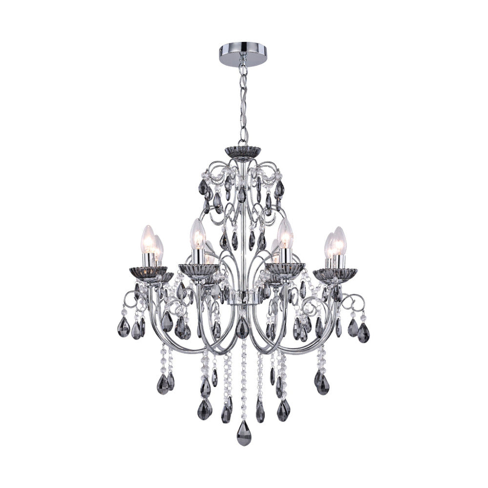 Rovert 8 Light Large Chandelier Chrome & Smoke