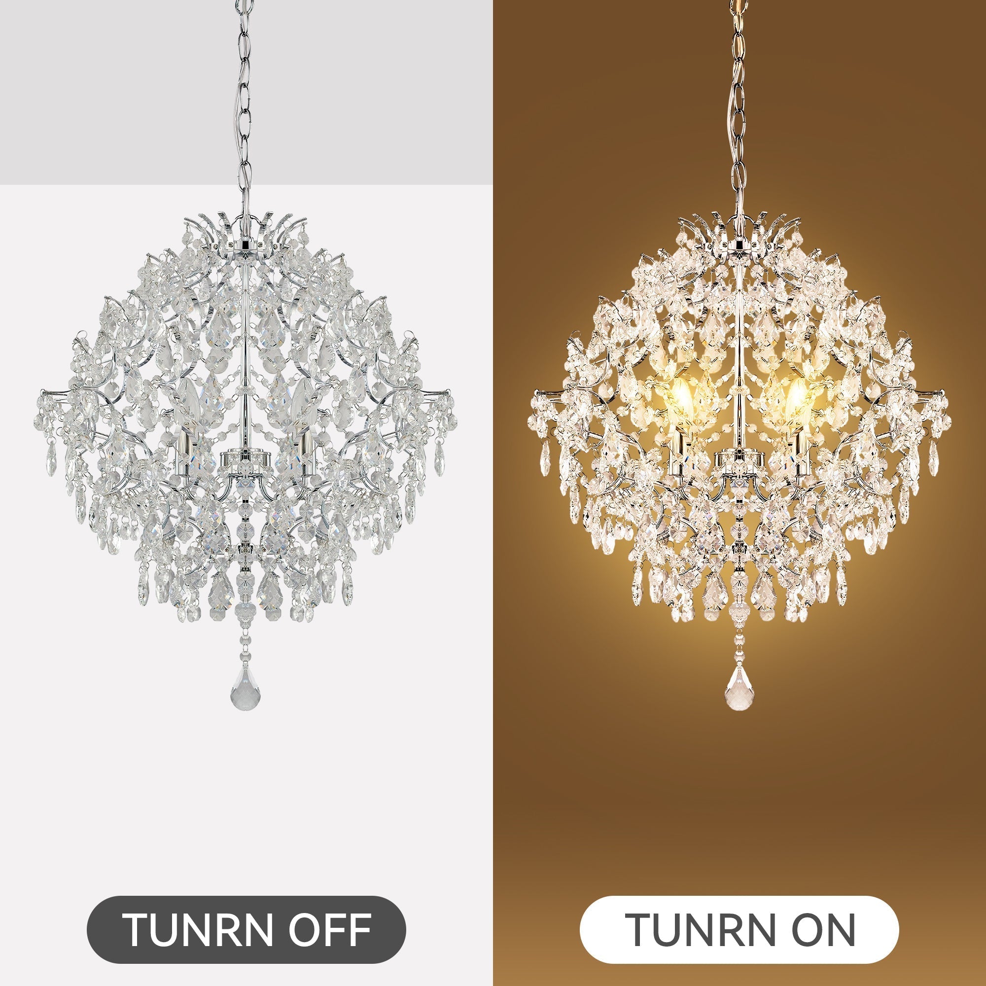 Baroque 3 Light Large Chandelier Chrome & Clear
