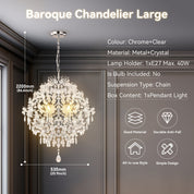Baroque 3 Light Large Chandelier Chrome & Clear