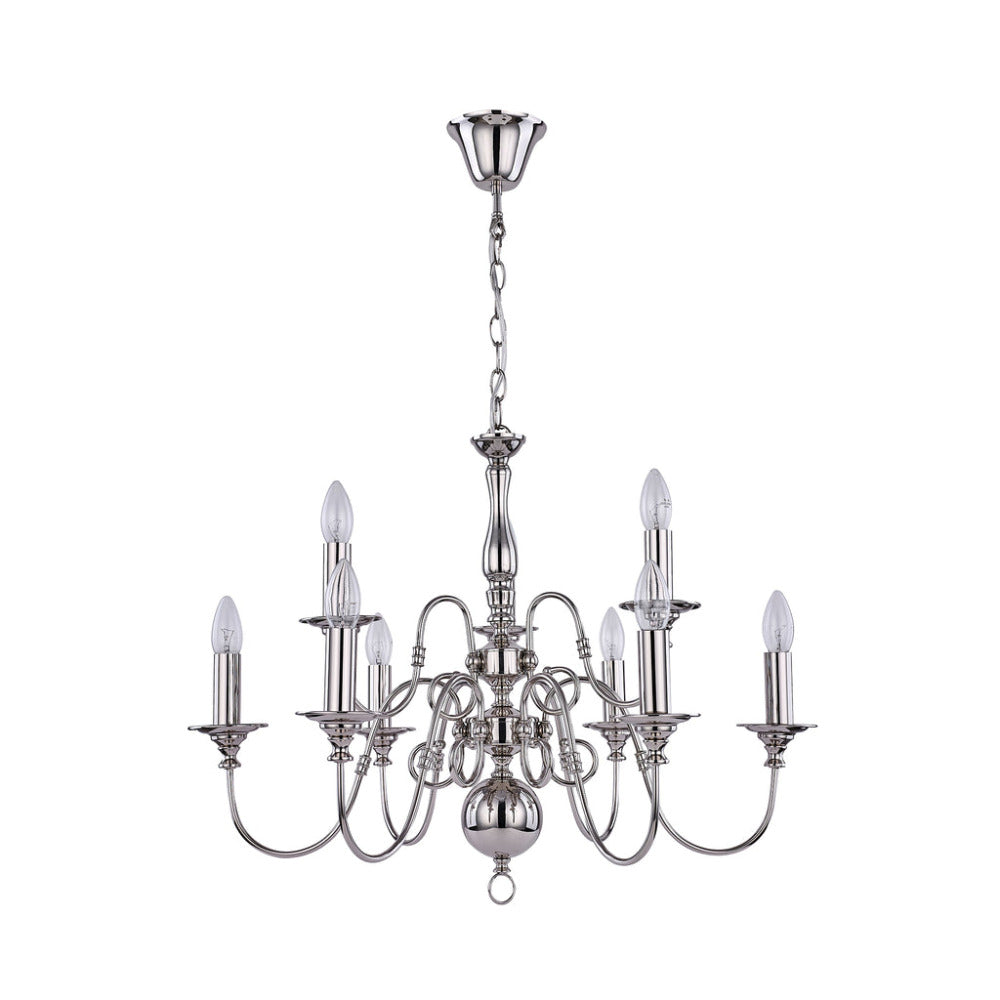 Ganeed Rustic 9 Light Large Chandelier Polished Nickel
