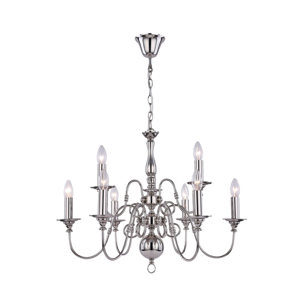 Ganeed Rustic 9 Light Large Chandelier Polished Nickel