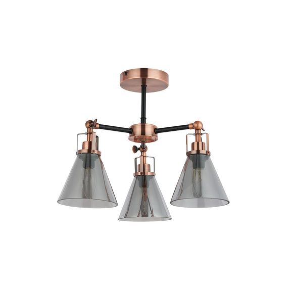 Conea Semi Flush Mount Light Antique Copper & Smoky