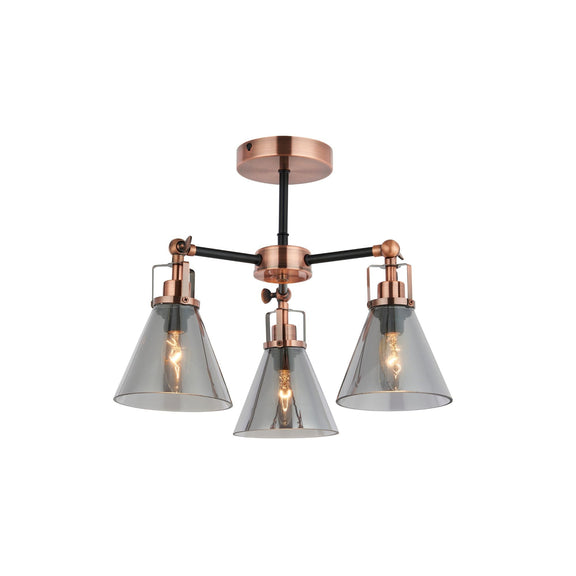 Conea Semi Flush Mount Light Antique Copper & Smoky