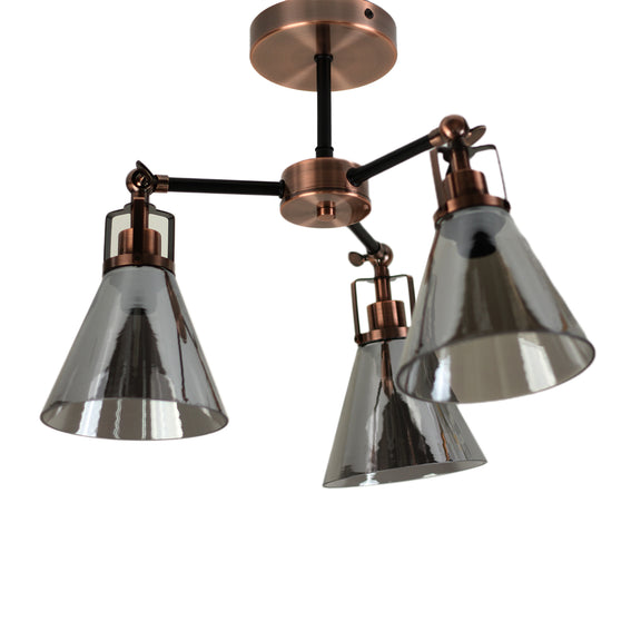Conea Semi Flush Mount Light Antique Copper & Smoky