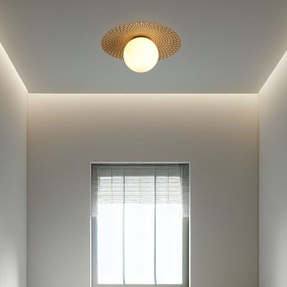Orbis Flush Mount Light Brushed Yellow with Black & Opal