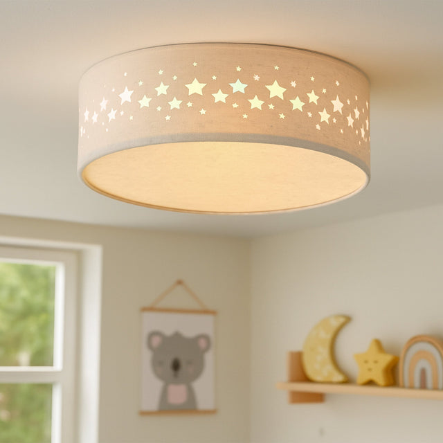 Kiki Star Pattern LED Flush Mount Light 15.5W White & Linen