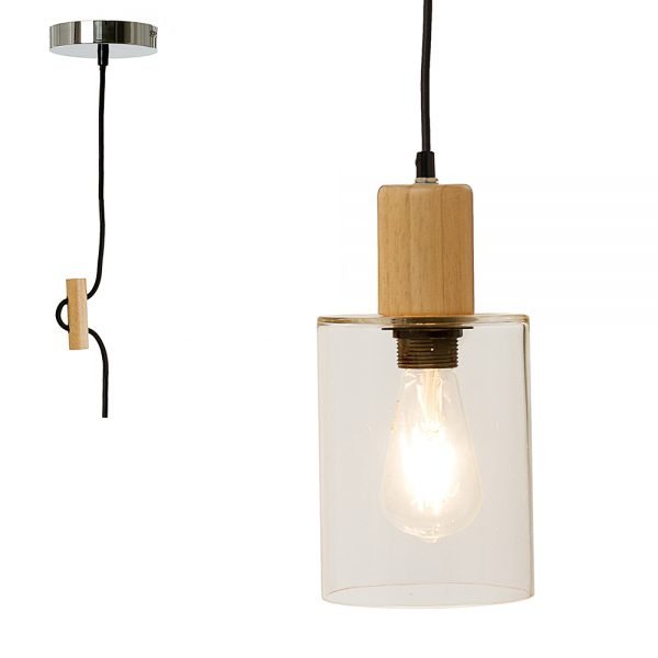 Modern Glass and Wood Pendant Light
