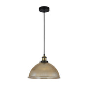 Tristan 1 Light Domed Glass Ribbed Pendant Amber